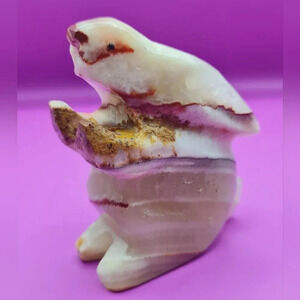 Vintage Bunny Rabbit Carved Gemstone Figurine Stone 4 Inch Paperweight Easter